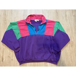 Vintage Colorblock Windbreaker Jacket Womens 14/42 Pink Teal Purple 90s
